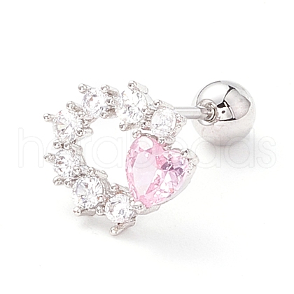 Ring with Heart Pink Cubic Zirconia Stud Earrings for Women EJEW-A065-10P-1