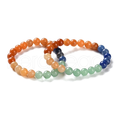 Natural Aventurine Beaded Stretch Bracelets for Women Men BJEW-C081-02-1