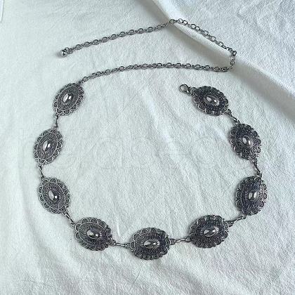 Tibetan Style Zinc Alloy & Iron Oval Link Chain Waist Belly Chains WGB4B33-05-1