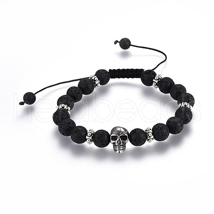 Adjustable Natural Lava Rock Braided Bead Bracelets BJEW-JB03976-1