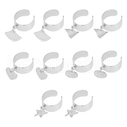 10Pcs 10 Style 304 Stainless Steel Open Cuff Rings Set RJEW-AB00001-1