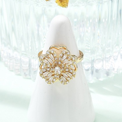 Clover Rotatable Open Cuff Rings for Women RJEW-R007-02G-1
