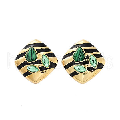 Synthetic Malachite Stud Earrings EJEW-A114-12G-1