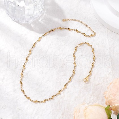 304 Stainless Steel Wave Link Chain Necklaces NJEW-JN05164-01-1