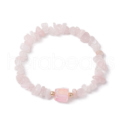 Electroplated Hexagon Prism Natural Quartz Chip Beaded Stretch Bracelets fo Women BJEW-JB10756-04-1