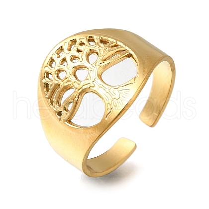 304 Stainless Steel Tree of Life Open Cuff Ring RJEW-F161-02G-25-1