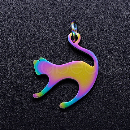 Ion Plating(IP) 201 Stainless Steel Kitten Pendants STAS-S105-JN161-1