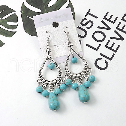 Teardrop Bohemian Retro Style Synthetic Turquoise & Alloy Dangle Earrings WGA0292-01-1