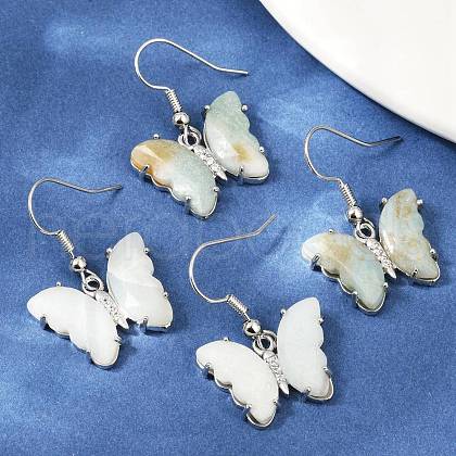 Natural Flower Amazonite Brass Dangle Earrings EJEW-M081-01P-06-1