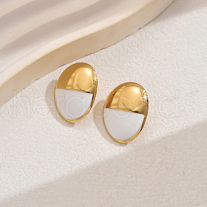 Stainless Steel Enamel Oval Stud Earrings BE6015-1-1