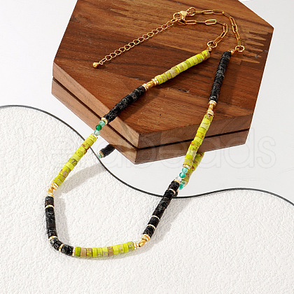 Bohemian Style Dyed Natural Imperial Jasper Heishi Beaded Necklaces for Beach Vacation Casual XR0518-1