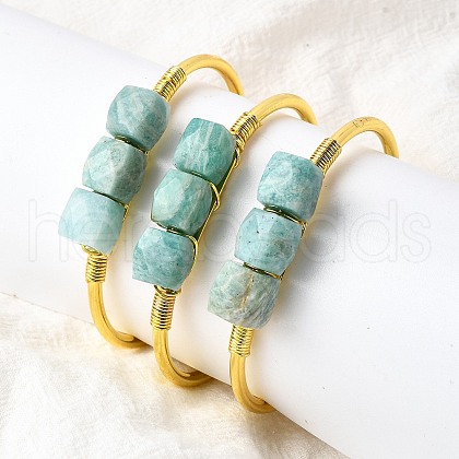 Natural Amazonite Beads Cuff Bangles for Women BJEW-Q035-01G-01-1
