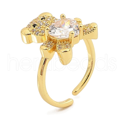 Rack Plating Brass Micro Pave Cubic Zirconia Open Cuff Rings for Women RJEW-S392-02G-B-1