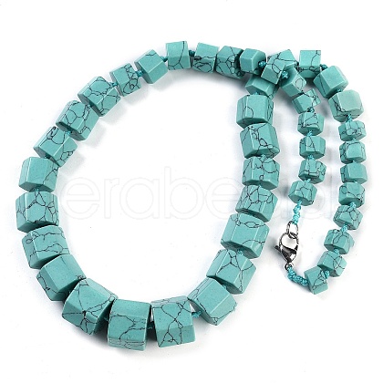 Synthetic Turquoise Hexagon Prism Graduated Beaded Necklaces for Women Men NJEW-K388-03I-1
