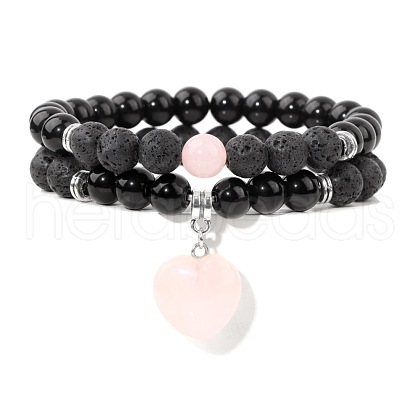 Natural Rose Quartz Heart Charm Bracelets BP5202-4-1