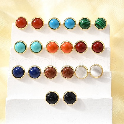 Brass Half Round Stud Earrings EJEW-Z124-02G-1