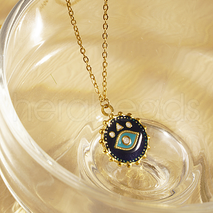 Stylish Stainless Steel Enamel Evil Eye Pendant Necklace for Women's Daily Wear ZP5977-3-1