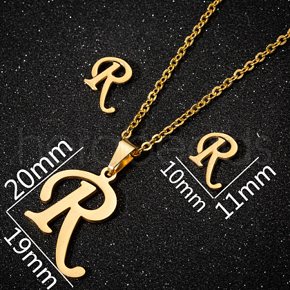 201 Stainless Steel Pendant Necklaces & Stud Earrings Sets WG00841-28-1