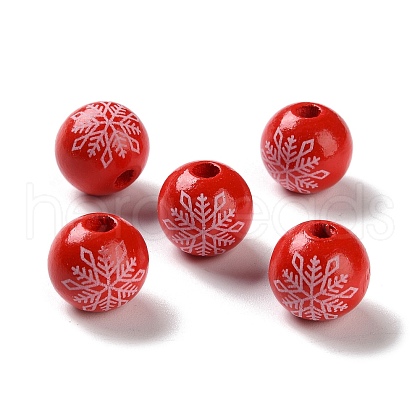Printed Wood European Beads WOOD-Z002-08J-1