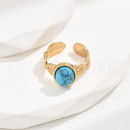 Vintage Style Stainless Steel & Oval Synthetic Turquoise Cuff Ring for Holiday Gift QB7090-1