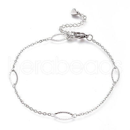 304 Stainless Steel Cable Chain Anklets AJEW-M026-11P-1