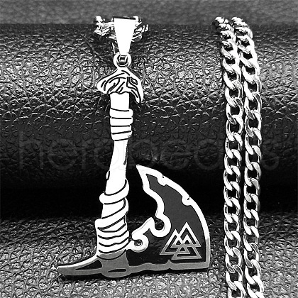 Viking Style Titanium & 304 Stainless Steel Pendant Necklaces NJEW-C066-11P-1