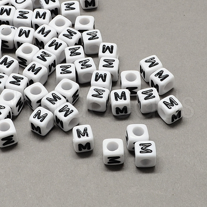 Large Hole Acrylic Letter European Beads SACR-Q103-6mm-01M-1