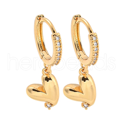 Heart Brass Micro Pave Clear Cubic Zirconia Huggie Hoop Dangle Earrings for Women AJEW-U003-02G-1