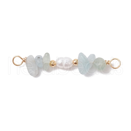 Natural Aquamarine Chip & Natural Cultured Freshwater Pearl Rice Beaded Connector Charms PALLOY-JF03707-08-1