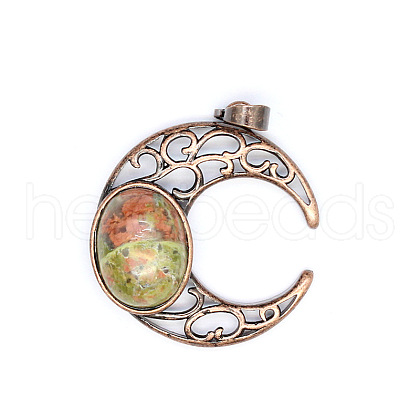 Retro Hollow Natural Unakite Pendants PW-WGE1A4B-11-1