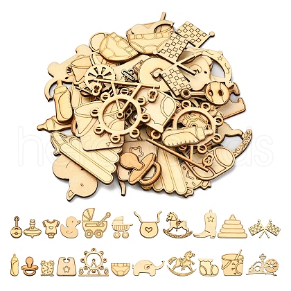 50Pcs Unfinished Wood Slices Art Pendants Chips WOOD-CJ0001-52-1
