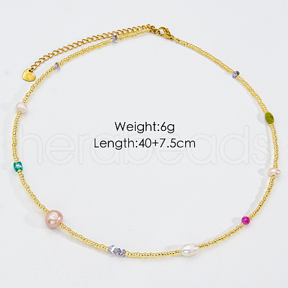 Handmade Natural Pearl & Dyed Jade & Glass Beaded Necklace JR6200-2-1