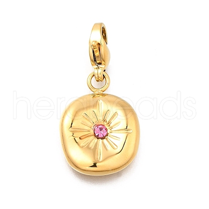 Flat Round 304 Stainless Steel Rhinestone Pendants Decoration STAS-R159-53G-02-1