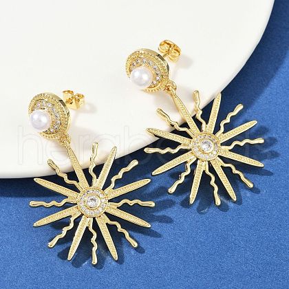 Sun Brass Micro Pave Clear Cubic Zirconia Dangle Stud Earrings  EJEW-S275-03G-1