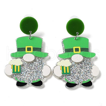 Saint Patrick's Day Sparkling Acrylic Dangle Stud Earrings EJEW-P243-A07-1