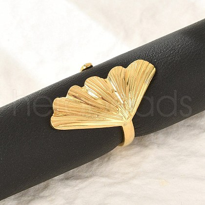 Leaf 304 Stainless Steel Open Cuff Rings for Women RJEW-G338-06G-1