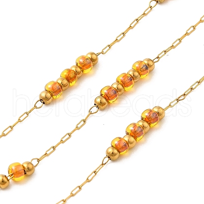 Handmade 304 Stainless Steel & Glass Beaded Chains CHS-L031-01G-02-1