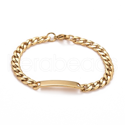 PVD Vacuum Plating 201 Stainless Steel Rectangle Link Bracelet with Curb chains for Men Women STAS-E160-26G-1