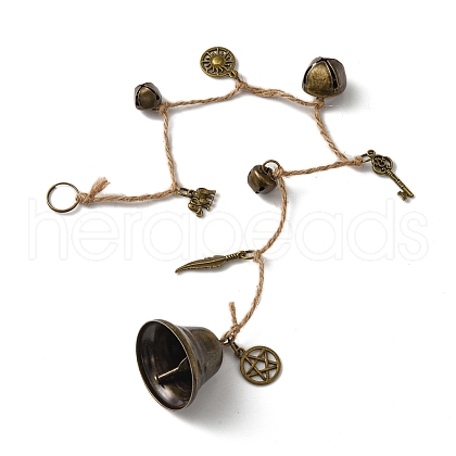 Iron Bell with Alloy Key/Feather/Elephant Pendant Decorations HJEW-JM02220-1