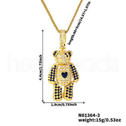 Cute Cartoon Brass Cubic Zirconia Bear Pendant Necklaces TE6912-3-1