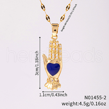 Vintage Brass Love Enamel Hamsa Hand Pendant Necklaces BQ5332-1-1