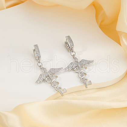 Fashionable Brass Clear Cubic Zirconia Double Snake with Wing Hoop Earrings IC7778-1-1