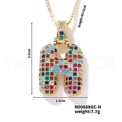 Brass Pave Colorful Cubic Zirconia Letter Pendant Box Chain Necklaces NU0575-8-1