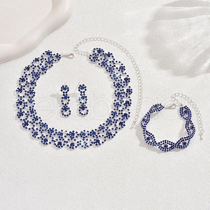Alloy Rhinestone Link Chain Necklaces & Stud Dangle Earrings & Bracelets Sets FS-WG454B6-03-1