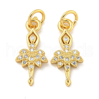 Rack Plating Brass Micro Pave Clear Cubic Zirconia Pendants KK-B093-21G-1