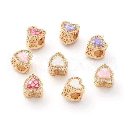 Hollow Brass Micro Pave Clear Cubic Zirconia European Beads ZIRC-H111-17G-1