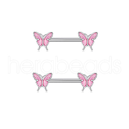 Brass Pink Cubic Zirconia Nipple Rings WG88A97-05-1