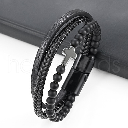 Leather Cord Multi-starand Bracelet PW-WG46246-04-1