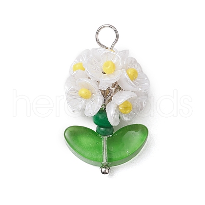 Glass Seed Beaded Flower Pendants PALLOY-MZ00521-02-1