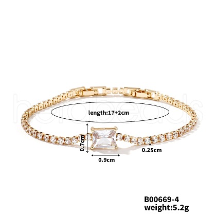 Elegant and Versatile Rectangle Brass Cubic Zirconia Bracelets for European and American Fashion QL5607-4-1